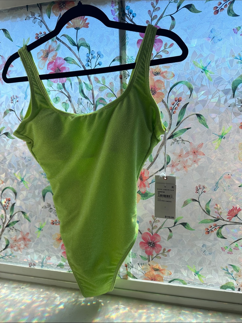 NWT Good American Electric Lime Shimmer One Piece Swimsuit Size 1